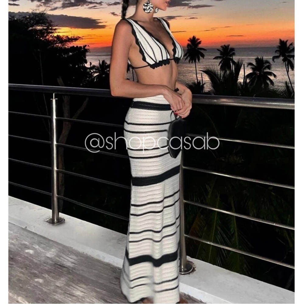 5⭐️CASA B|  Mirabella Triangle Top & Midi Skirt Knit Set in Ivory/ black - Picture 7 of 12
